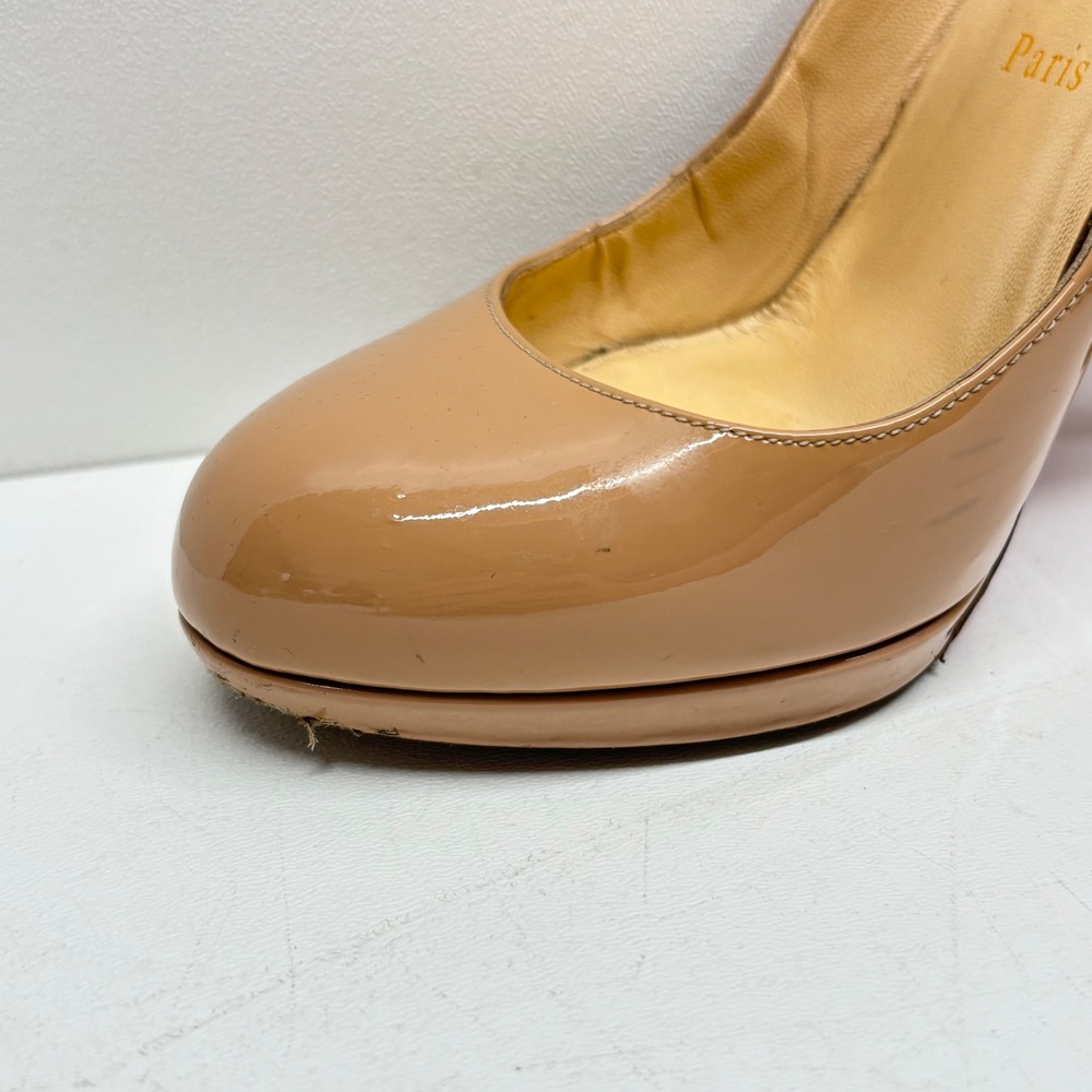 Christian Louboutin Patent Leather Pumps Womens 37 Nude Platform Red Bottoms - Picture 11 of 16